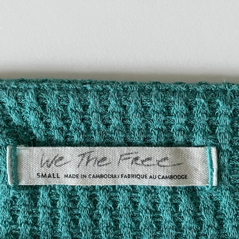 Free People North Shore Waffle Top Oversized Thermal Pullover Tunic Green
